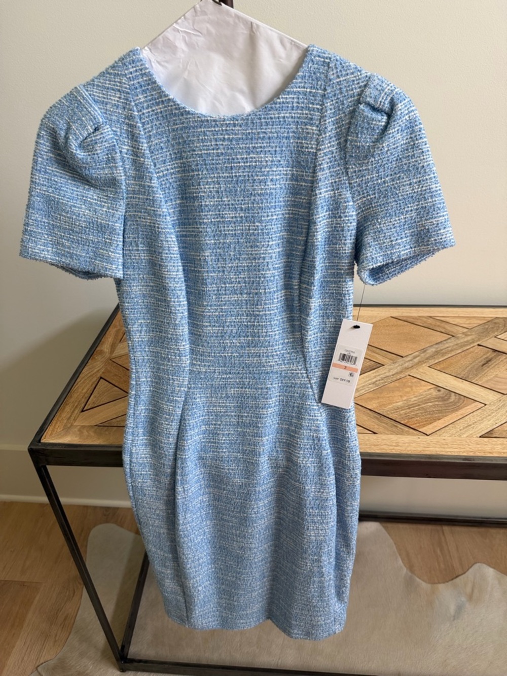 Calvin Klein Light Blue Textured Tweed Midi Sheath Dress 2